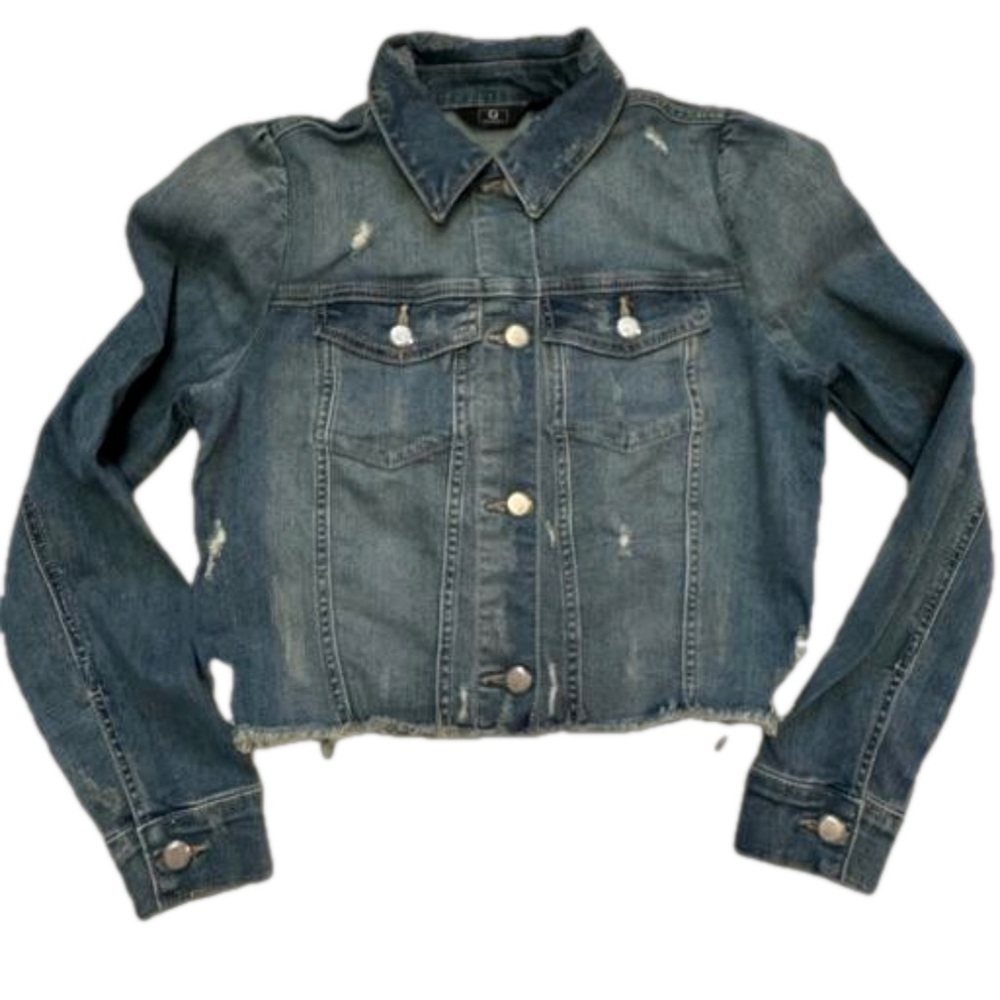 G by Giuliana Puff Sleeve Denim Jacket Blue XS Aporox 17" Length
Distressed New